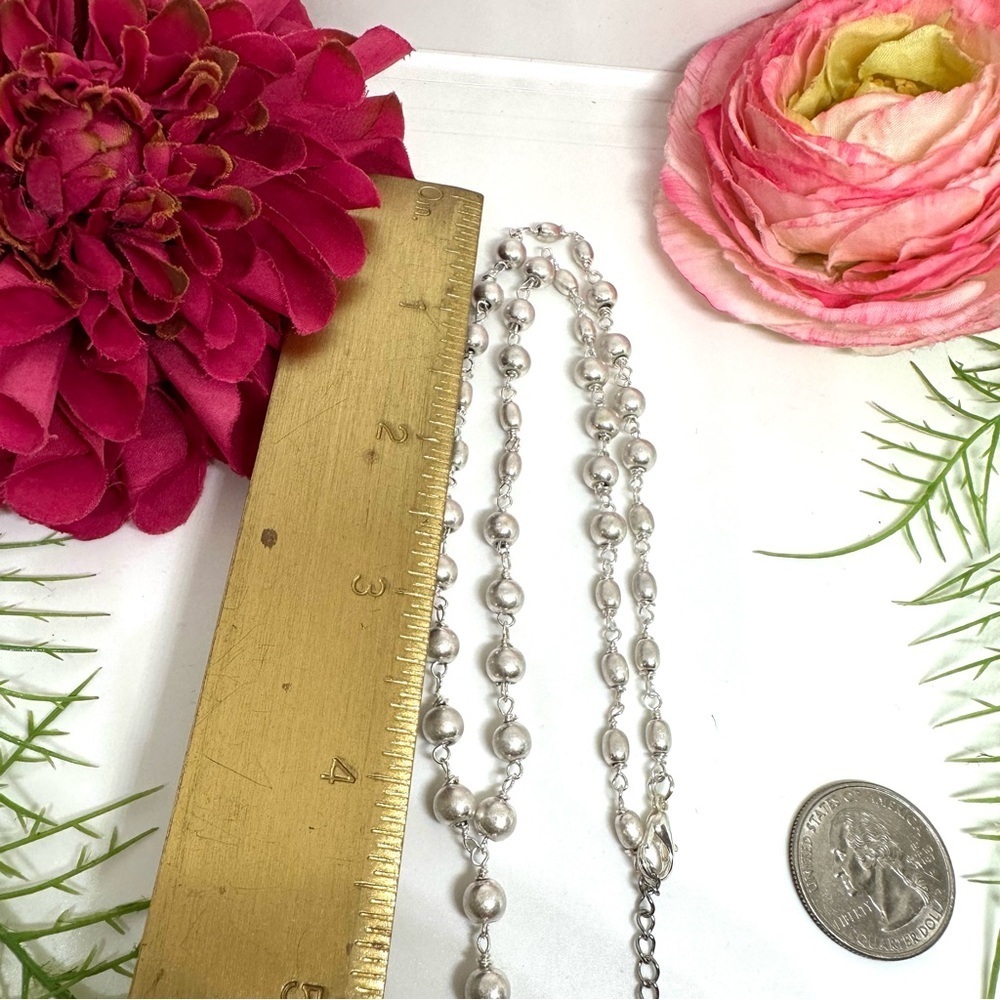 NEW⚜️Hand Beaded Rosary Brushed Silver Necklace - Picture 4 of 5